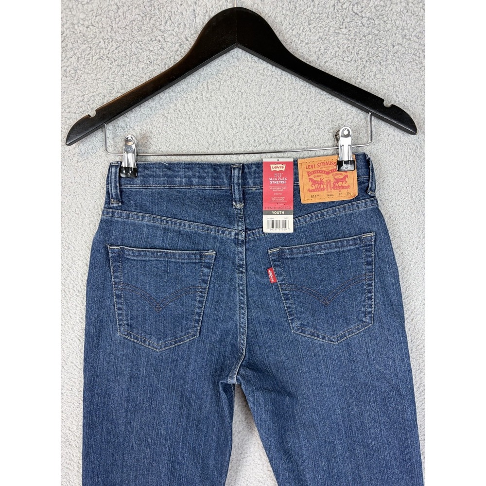 Levis 511 Jeans Youth 14 27x29 Blue Slim Flex Stretch Adjustable Waist Denim New
